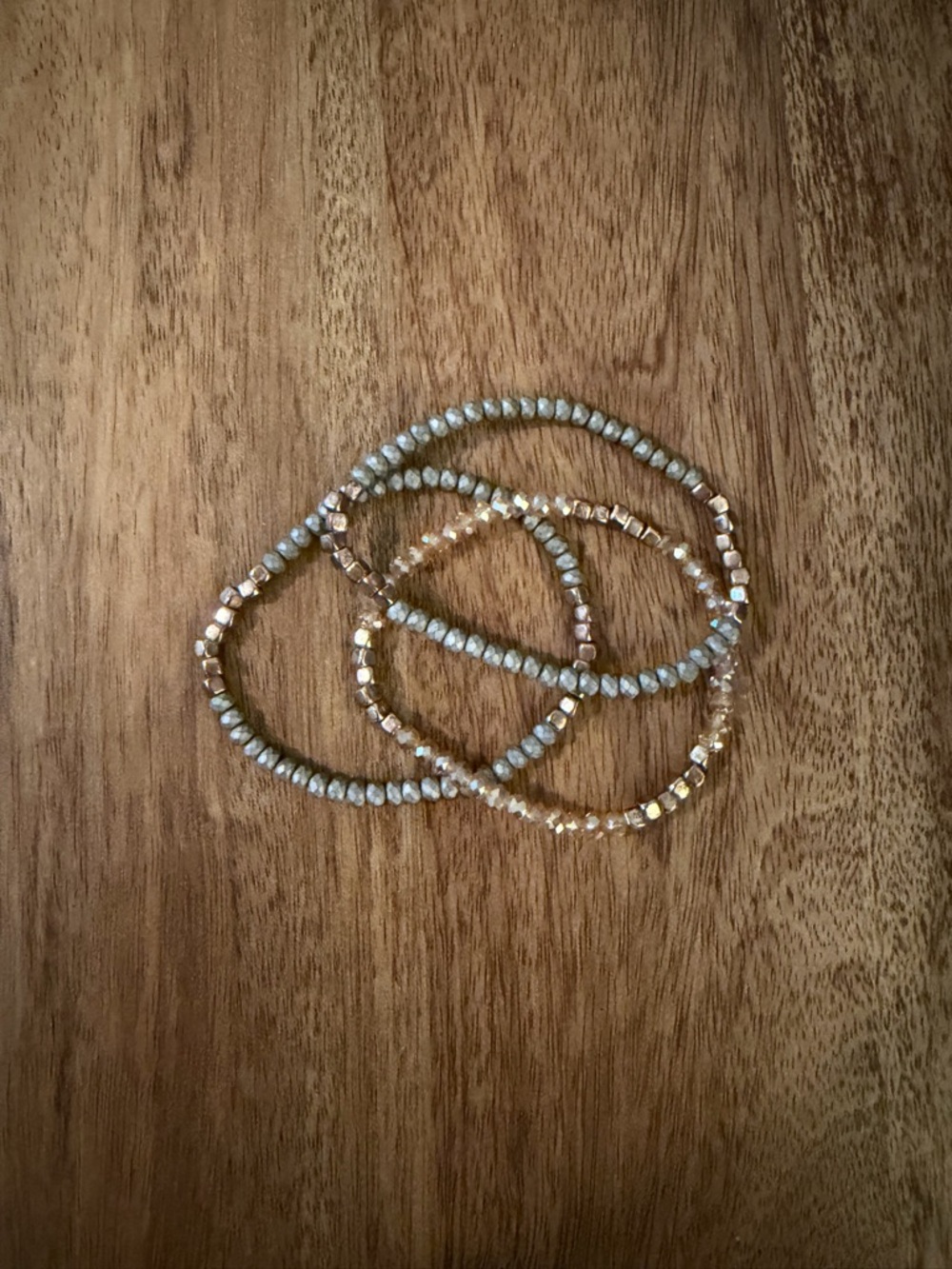 Gold and Pale Blue Beaded Stretch Bracelet Set - Women